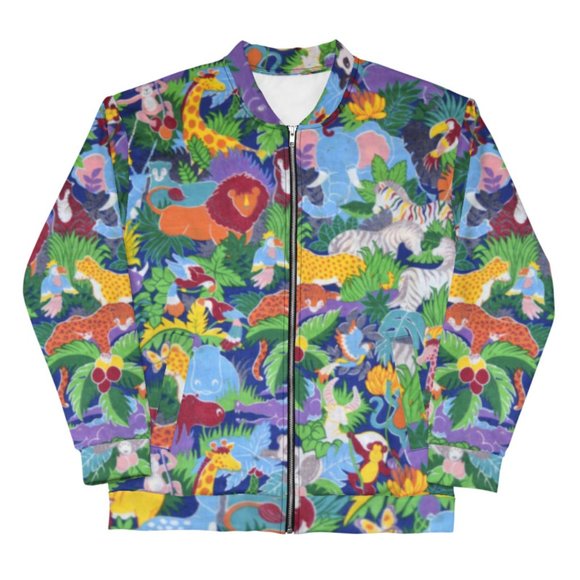 Animated Jungle Animals Pattern Safari Unisex Bomber Jackets. - Picture 6 of 6
